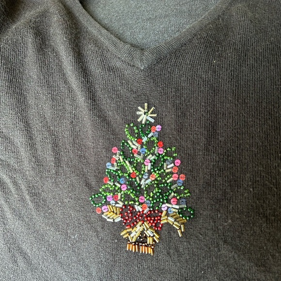 Christopher & Banks Christmas Embroidered Women Top - Picture 5 of 6